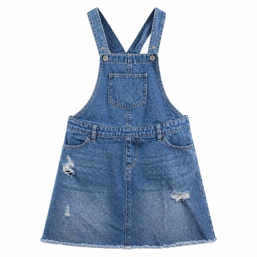 The Childrens Place Girls Blue Denim Overall Dress Distressed Size 12